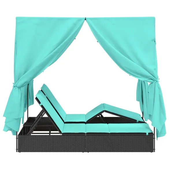 Șezlong Dublu Exterior Set de 2 - Negru și Turcoaz
