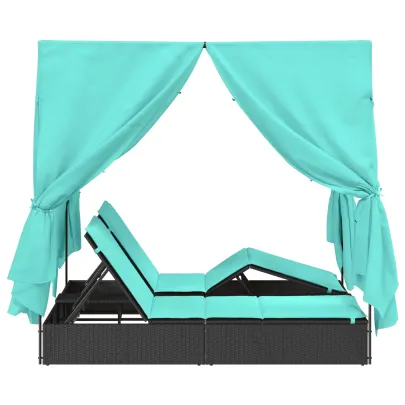 Șezlong Dublu Exterior Set de 2 - Negru și Turcoaz