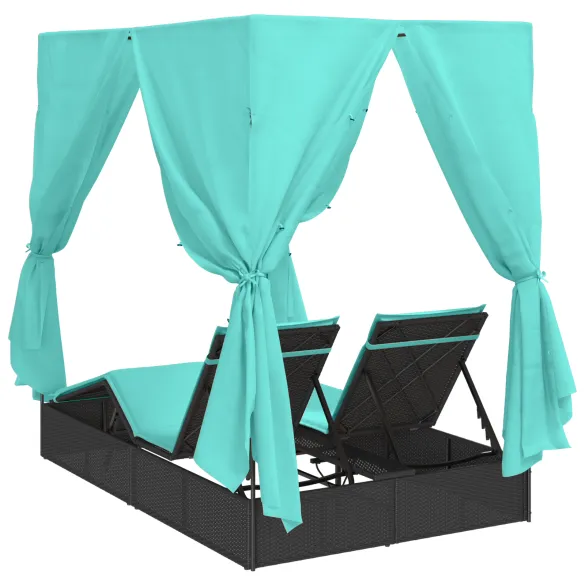 Șezlong Dublu Exterior Set de 2 - Negru și Turcoaz