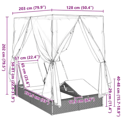 Șezlong Dublu Exterior Set de 2 - Negru și Turcoaz