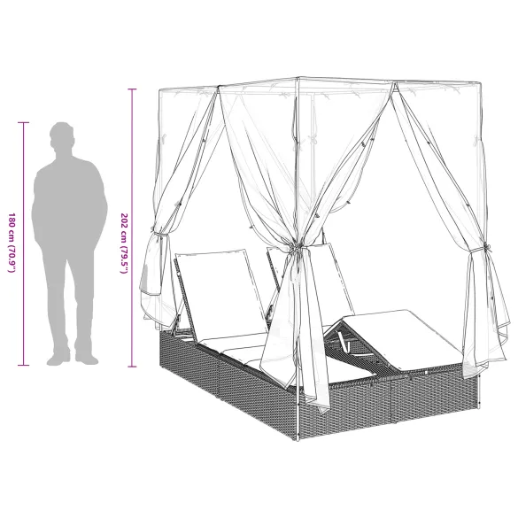 Șezlong Dublu Exterior Set de 2 - Negru și Turcoaz