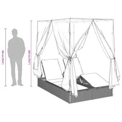 Șezlong Dublu Exterior Set de 2 - Negru și Turcoaz