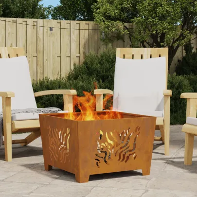 Vatră de foc pătrată din oțel corten - Livrare Gratuită