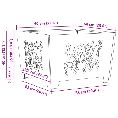 Vatră de foc pătrată din oțel corten - Livrare Gratuită