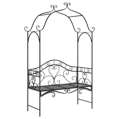 Bancă de exterior neagră, metalică, decorativă | Livrare gratuită