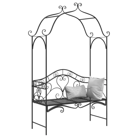 Bancă de exterior neagră, metalică, decorativă | Livrare gratuită