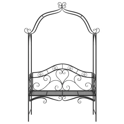 Bancă de exterior neagră, metalică, decorativă | Livrare gratuită