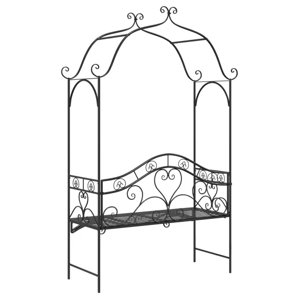 Bancă de exterior neagră, metalică, decorativă | Livrare gratuită