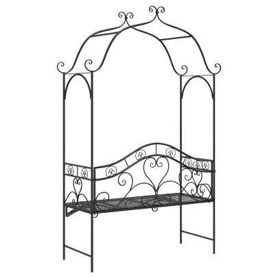 Bancă de exterior neagră, metalică, decorativă | Livrare gratuită