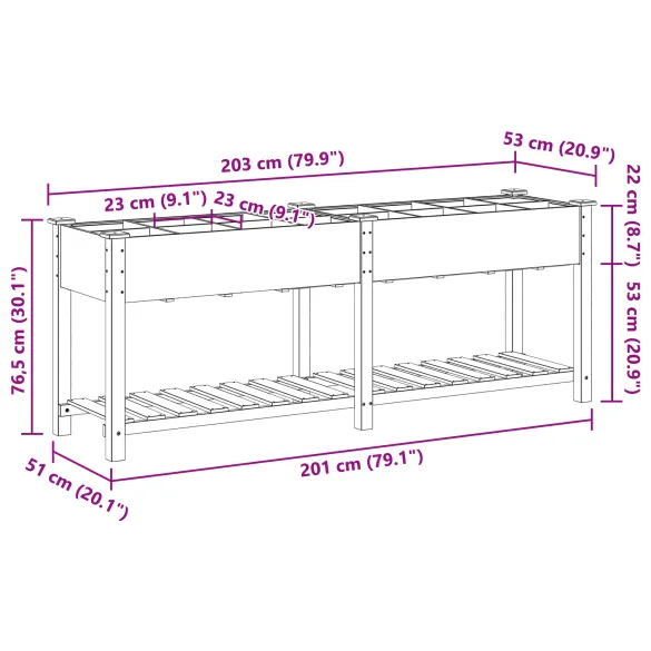 Jardiniere Grădină Lemn Masiv cu Grile - 203x53x76 cm