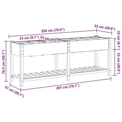 Jardiniere Grădină Lemn Masiv cu Grile - 203x53x76 cm