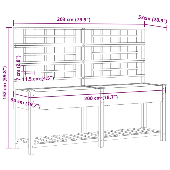 Suport Plante cu Trellis și Raft - Lemn Masiv de Brad