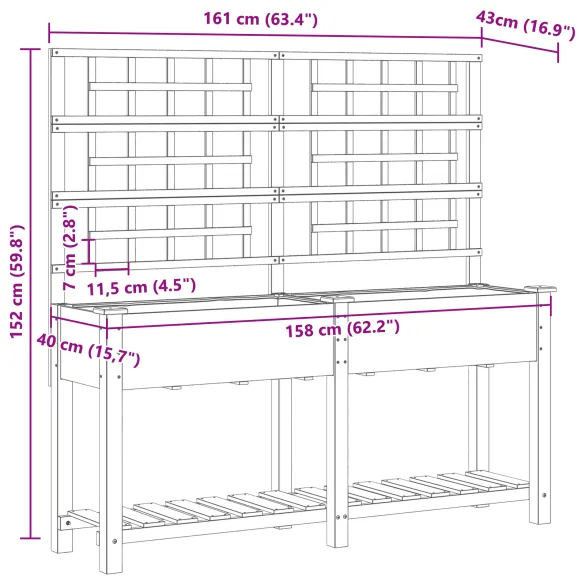 Jardiniere Lemn Masiv de Pin cu Spalier și Raft 161x43x152 cm