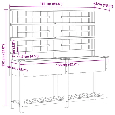 Jardiniere Lemn Masiv de Pin cu Spalier și Raft 161x43x152 cm