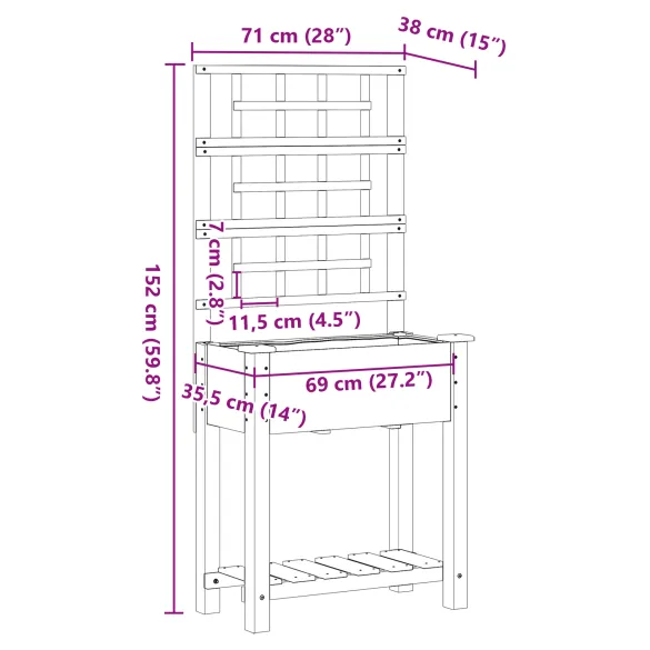 Ghiveci Grădină cu Trellis și Raft din Lemn de Pin | Comandă Acum