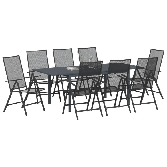 Set Mobilier Grădină Oțel Anthracit - Masă Extensibilă 8 Scaune