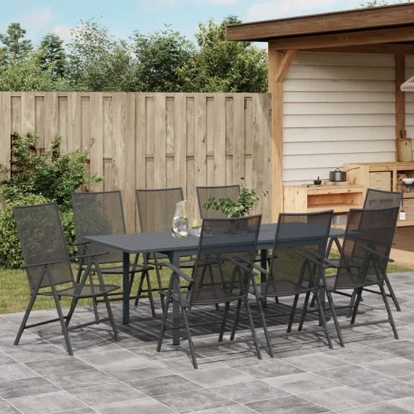 Set Mobilier Grădină Oțel Anthracit - Masă Extensibilă 8 Scaune