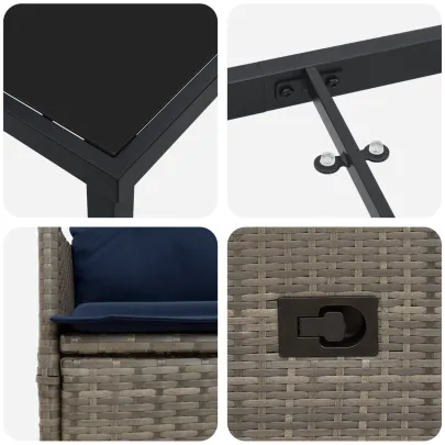 Set Masă Grădină 3 Piese cu Perne Ratan - Negru, Oțel