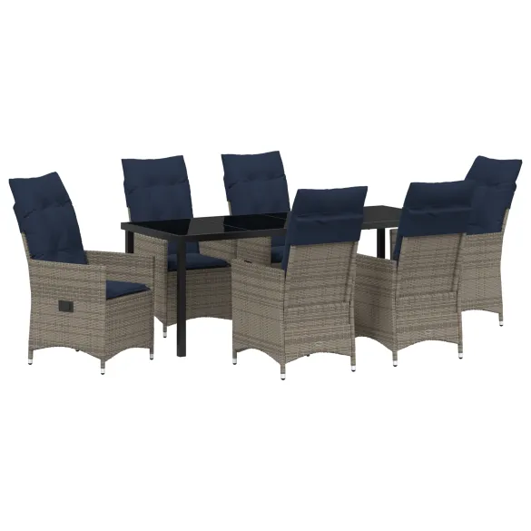 Set Dining Grădină 7 Piese cu Perne - Masă Sticlă Neagră