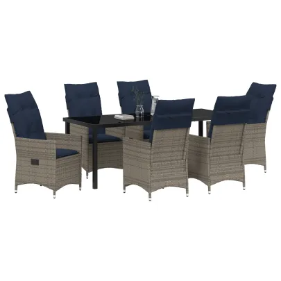 Set Dining Grădină 7 Piese cu Perne - Masă Sticlă Neagră