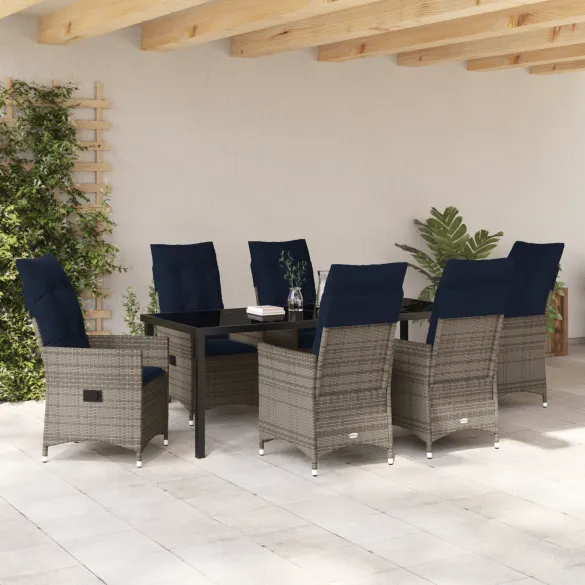 Set Dining Grădină 7 Piese cu Perne - Masă Sticlă Neagră