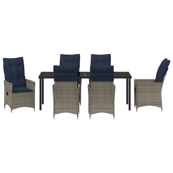 Set Dining Grădină 7 Piese cu Perne - Masă Sticlă Neagră
