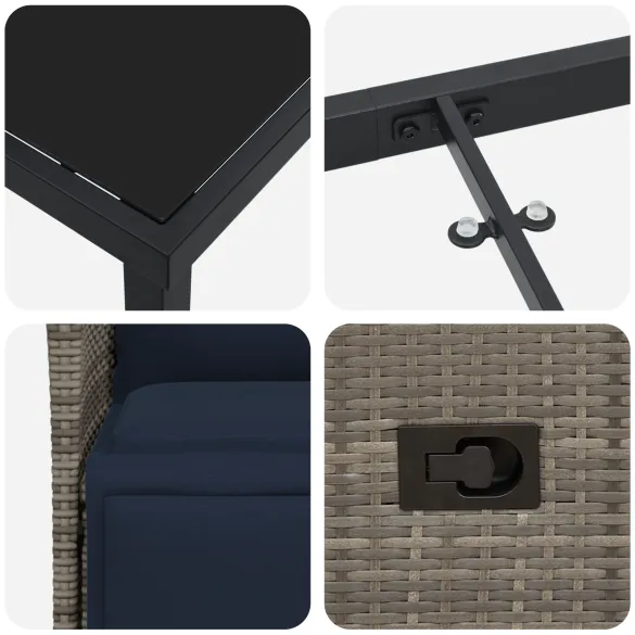 Set Masă Grădină 5 Piese, Ratan Poli, Sticlă Securizată