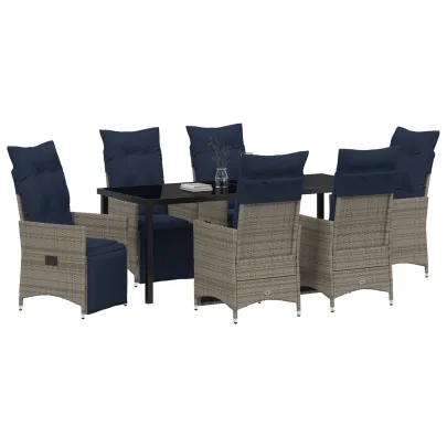 Set Dining Grădină 7 Piese Ratan Gri - Livrare Gratuită
