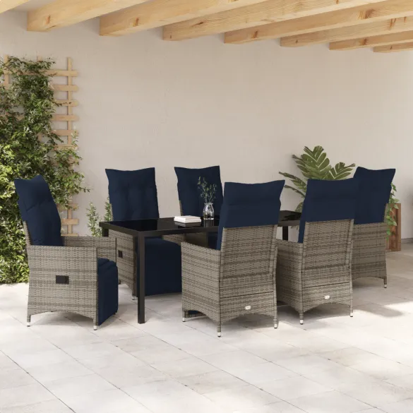 Set Dining Grădină 7 Piese Ratan Gri - Livrare Gratuită