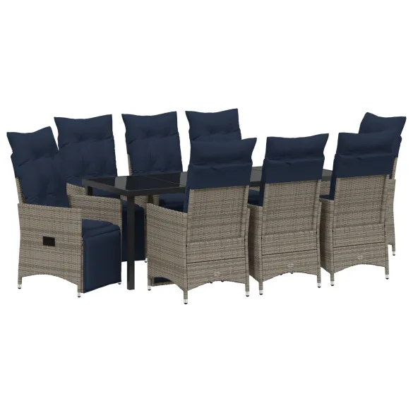 Set Dining Grădină 9 Piese, Masă 200x80 cm, Ratan Gri