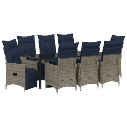 Set Dining Grădină 9 Piese, Masă 200x80 cm, Ratan Gri