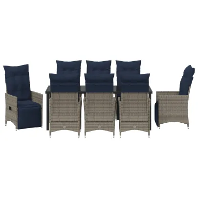Set Dining Grădină 9 Piese, Masă 200x80 cm, Ratan Gri