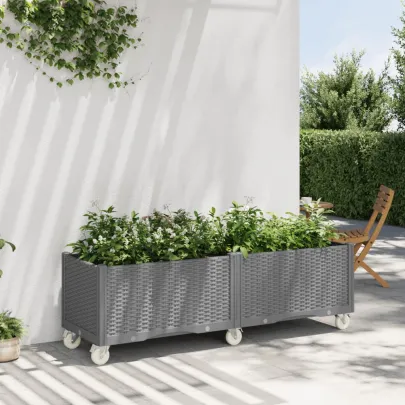 Jardinieră Grădină cu Picioare și Roți - 160cm - Gri Deschis