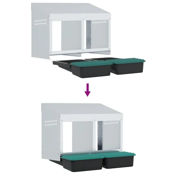 Cuibăr Găini 2 Compartimente - Montat Perete - Oțel Galvanizat