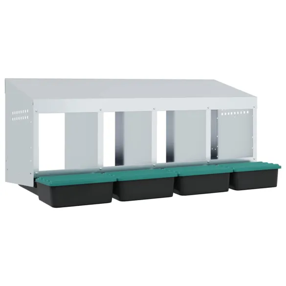 Cuibăr Găini 4 Compartimente Montat pe Perete - Oțel Galvanizat