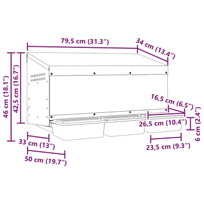 Cuibăr Găini 3 Compartimente - Montat pe Perete - Oțel Galvanizat