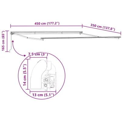 Marchiză retractabilă manuală roșie 4.5x3.5 m - Livrare gratuită