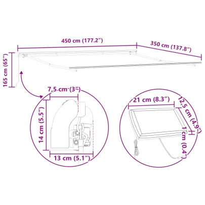 Marchiză retractabilă manuală cu LED, 450x350 cm, Roșu