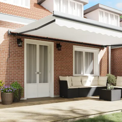 Marchiză manuală retractabilă albă 500x300 cm - Umbră exterioară