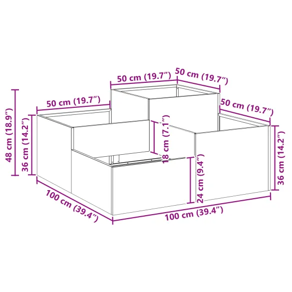 Jardinieră Oțel Zincat 100x100 cm - Livrare Gratuită