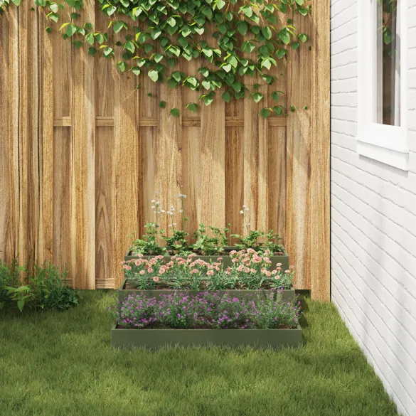 Ghiveci Grădină 3 Nivele, 90x90x35 cm, Verde Măsliniu, Oțel