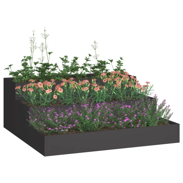 Ghiveci 3 Nivele Oțel Negru pentru Grădină - 90x90 cm