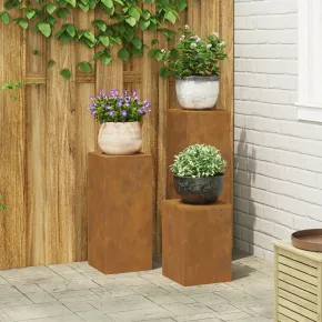 Suporturi Plante Pilon Oțel Corten - Set 3 Bucăți Exterior