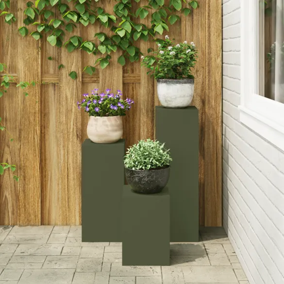 Suporturi Plante Pilon Exterior - Set 3 Buc - Oliv - Oțel