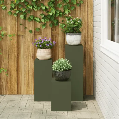 Suporturi Plante Pilon Exterior - Set 3 Buc - Oliv - Oțel