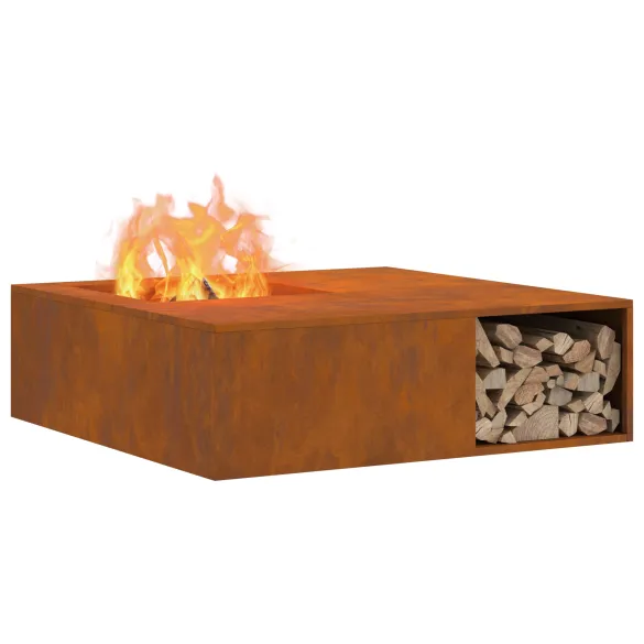 Vatră de foc cu depozitare lemne - Oțel Corten 100x100 cm