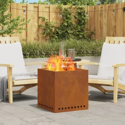 Vatră Foc Pătrată Fără Fum - Oțel Corten - Livrare Gratuită
