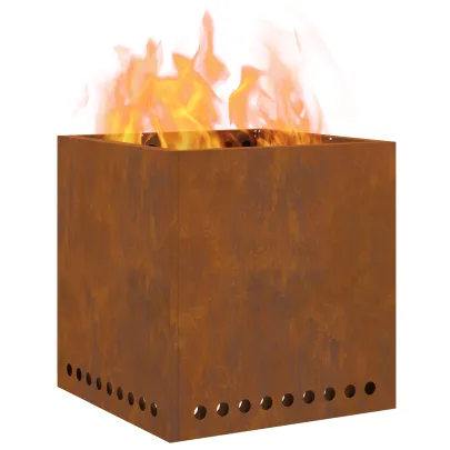 Vatră Foc Pătrată Fără Fum - Oțel Corten - Livrare Gratuită