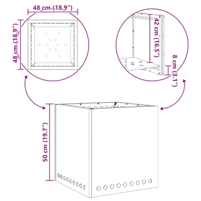 Vatră Foc Pătrată Fără Fum - Oțel Corten - Livrare Gratuită