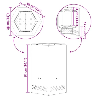 Vatră Foc Hexagonală Fără Fum - Oțel Corten - Livrare Gratuită